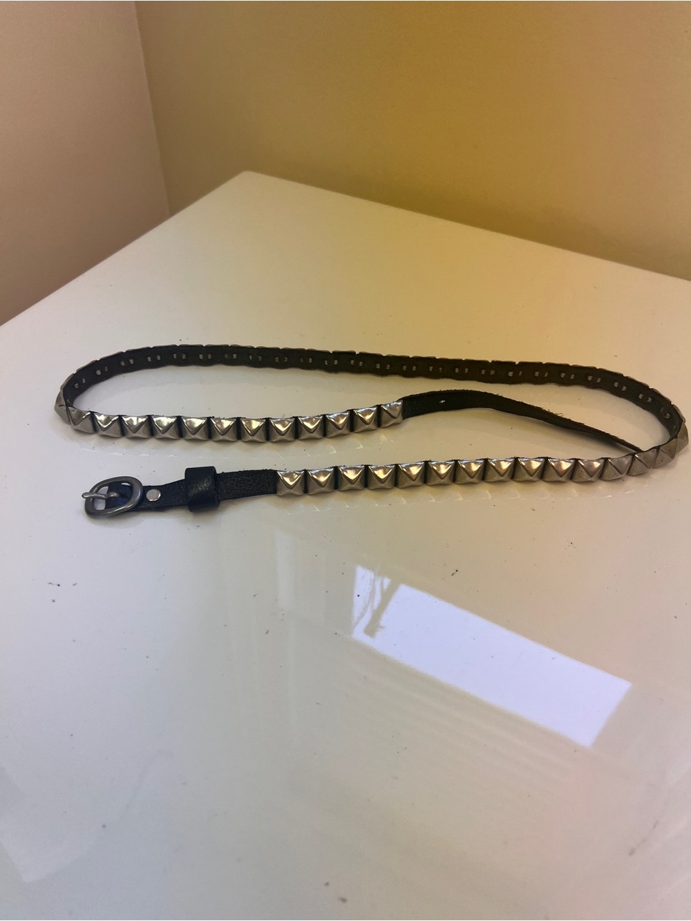 Studded Leather Skinny Belt - Black with Silver Studs - Picture 2 of 3